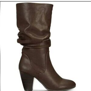 Rampage Dark Brown Faux Leather Slouchy Elia Boots Size 6 Stacked Heel